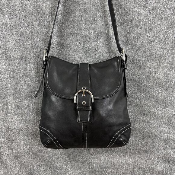 Vintage Coach Soho Leather Buckle Flap Shoulder Crossbody Bag Black Style 8480